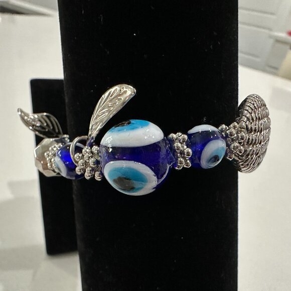 Vintage Handmade Evil Eye Lampwork Glass Bead Bracelet - Picture 3 of 7
